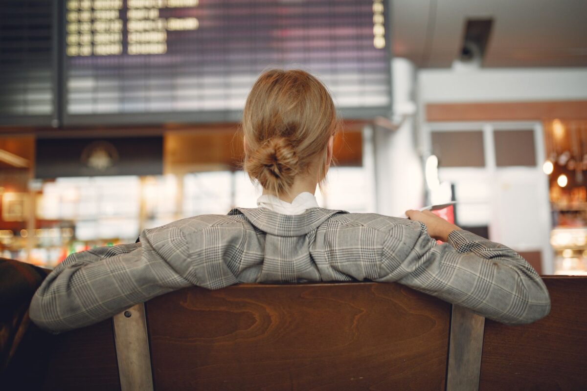 business traveler airport departure lounge